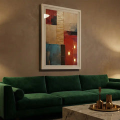 Geometric Luxe - Red, Gold & Blue Abstract Art (Premium Glass Frame)