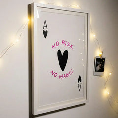 No Risk No Magic - Minimalist Ace Card Quote (Premium Glass Frame)
