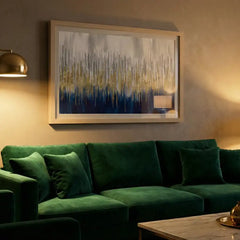 Golden Rainfall - Blue & Gold Abstract Art (Premium Glass Frame)