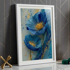 Azure Blue Floral - Premium Glass Framed Wall Art