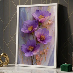 Amethyst Purple Floral & Crystal - Premium Glass Framed Wall Art