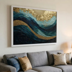 Oceanic Gold Swirl - Textured Abstract Art (Premium Glass Frame)