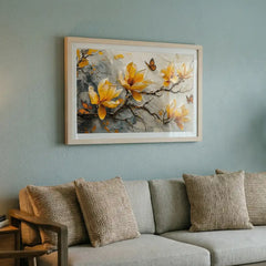 Vibrant Yellow & Orange Floral Butterfly - Premium Glass Framed Wall Art