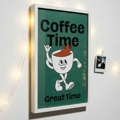 Coffee Time - Retro Cafe Quote Art (Premium Glass Frame)