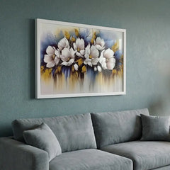 Dreamy White & Blue Floral - Premium Glass Framed Wall Art