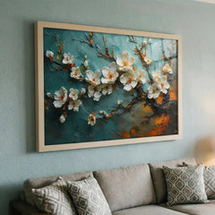 White Spring Blossoms - Textured Floral Art (Premium Glass Frame)