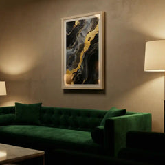 Black & Gold Fluid Marble Abstract - Premium Glass Framed Wall Art