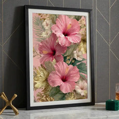 Tropical Pink Hibiscus Floral - Premium Glass Framed Wall Art