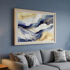Midnight Gold Flow - Elegant Abstract Art (Premium Glass Frame)
