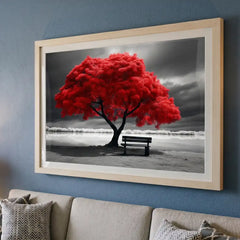 Striking Red Tree Scenery - Premium Glass Framed Wall Art