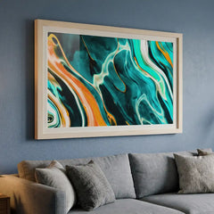 Teal & Orange Swirl Abstract - Premium Glass Framed Wall Art