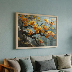 Yellow Blossom Branch Art (Premium Glass Frame)