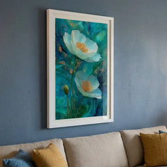 Ethereal Teal Floral - Premium Glass Framed Wall Art