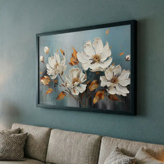 Serene White & Gold Floral - Premium Glass Framed Wall Art