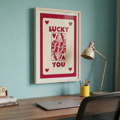 Lucky You - Queen of Hearts Typography Art (Premium Glass Frame)