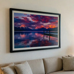 Twilight Reflections - Majestic Mountain & Lake Scenery (Premium Glass Frame)