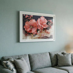 Coral Blossom Swirls - Floral Art (Premium Glass Frame)