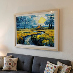Golden Countryside - Van Gogh Inspired Landscape (Premium Glass Frame)
