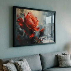 Dramatic Red Rose - Premium Glass Framed Wall Art