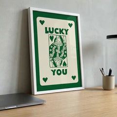 Lucky You - Retro Playing Card Art (Premium Glass Frame)