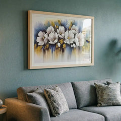 Dreamy White & Blue Floral - Premium Glass Framed Wall Art