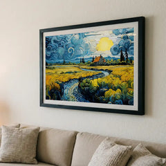 Golden Countryside - Van Gogh Inspired Landscape (Premium Glass Frame)