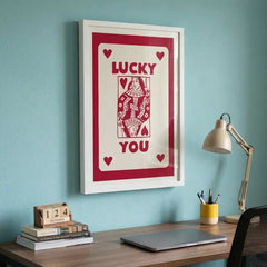 Lucky You - Queen of Hearts Typography Art (Premium Glass Frame)