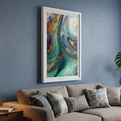 Teal & Gold Fluid Geode Abstract - Premium Glass Framed Wall Art