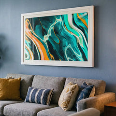 Teal & Orange Swirl Abstract - Premium Glass Framed Wall Art