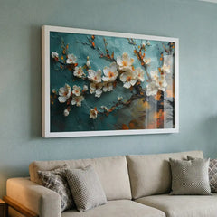 White Spring Blossoms - Textured Floral Art (Premium Glass Frame)