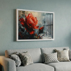 Dramatic Red Rose - Premium Glass Framed Wall Art
