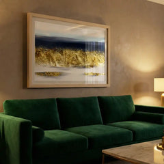Midnight Gold - Blue & Gold Landscape Art (Premium Glass Frame)
