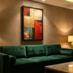 Geometric Luxe - Red, Gold & Blue Abstract Art (Premium Glass Frame)