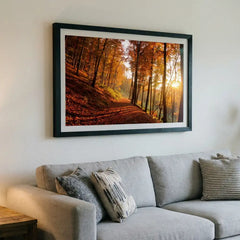 Golden Autumn Path - Sunlit Forest Scenery (Premium Glass Frame)