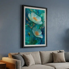 Ethereal Teal Floral - Premium Glass Framed Wall Art