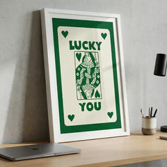 Lucky You - Retro Playing Card Art (Premium Glass Frame)