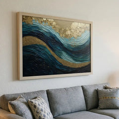 Oceanic Gold Swirl - Textured Abstract Art (Premium Glass Frame)