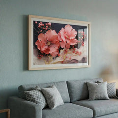Coral Blossom Swirls - Floral Art (Premium Glass Frame)