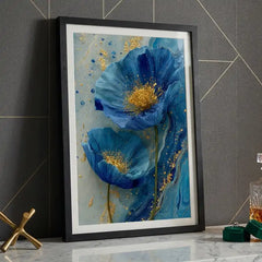 Azure Blue Floral - Premium Glass Framed Wall Art