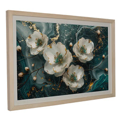 Emerald Swirl Abstract White Floral - Premium Glass Framed Wall Art