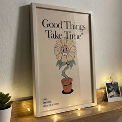 Good Things Take Time - Retro Flower Art (Premium Glass Frame)