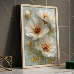 Elegant White & Gold Floral - Premium Glass Framed Wall Art