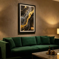 Black & Gold Fluid Marble Abstract - Premium Glass Framed Wall Art