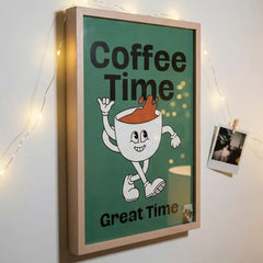 Coffee Time - Retro Cafe Quote Art (Premium Glass Frame)