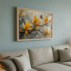 Vibrant Yellow & Orange Floral Butterfly - Premium Glass Framed Wall Art