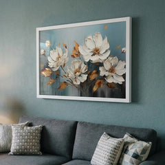 Serene White & Gold Floral - Premium Glass Framed Wall Art