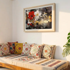Crimson Elegance - Red & White Floral Art (Premium Glass Frame)