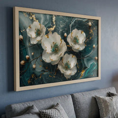 Emerald Swirl Abstract White Floral - Premium Glass Framed Wall Art