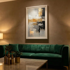 Golden Horizon - Vertical Abstract Art (Premium Glass Frame)