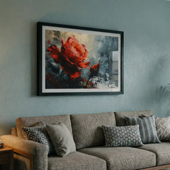 Dramatic Red Rose - Premium Glass Framed Wall Art